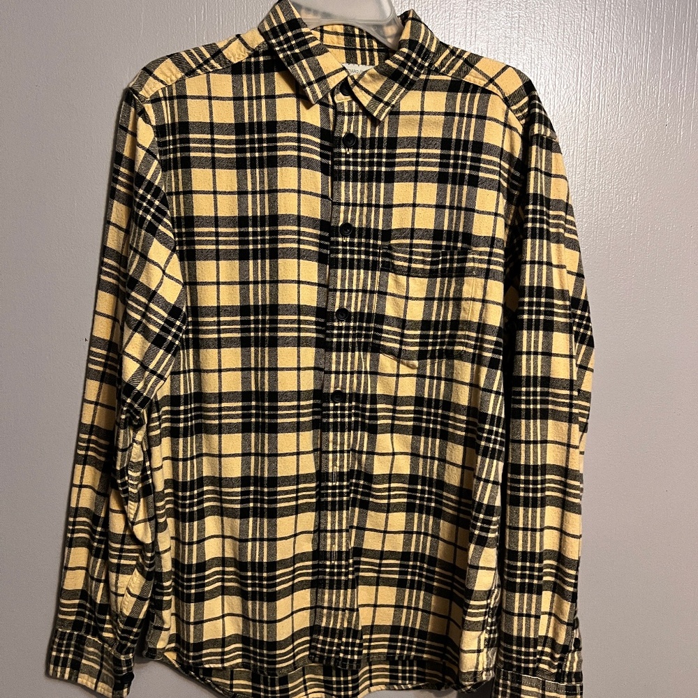 Urban Outfitters Mens M Standard Cloth Cotton Flannel Plaid Shirt Yellow/Black